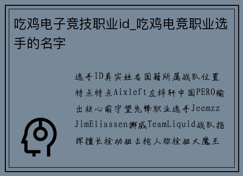 吃鸡电子竞技职业id_吃鸡电竞职业选手的名字